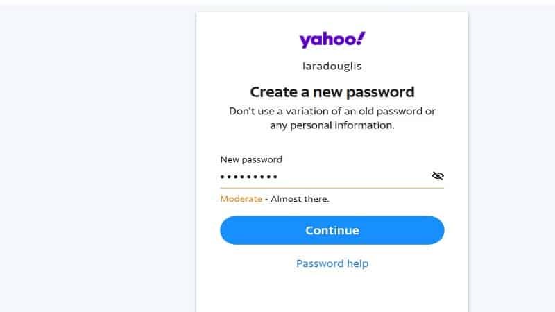New password on the yahoo mail