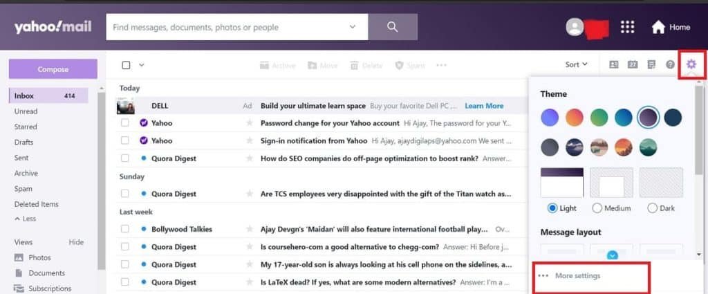 Yahoo mail settings