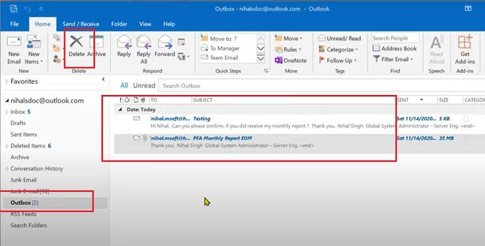 outlook outbox